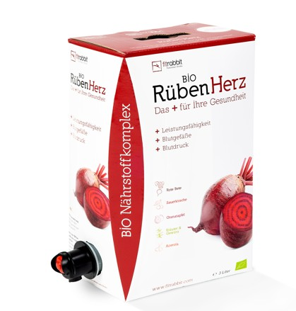 fitrabbit Bio Rüben Herz 3L Bag-in-Box – BIO Rote Bete Saft mit 5-fach Wirkkonzentrat für Sportler